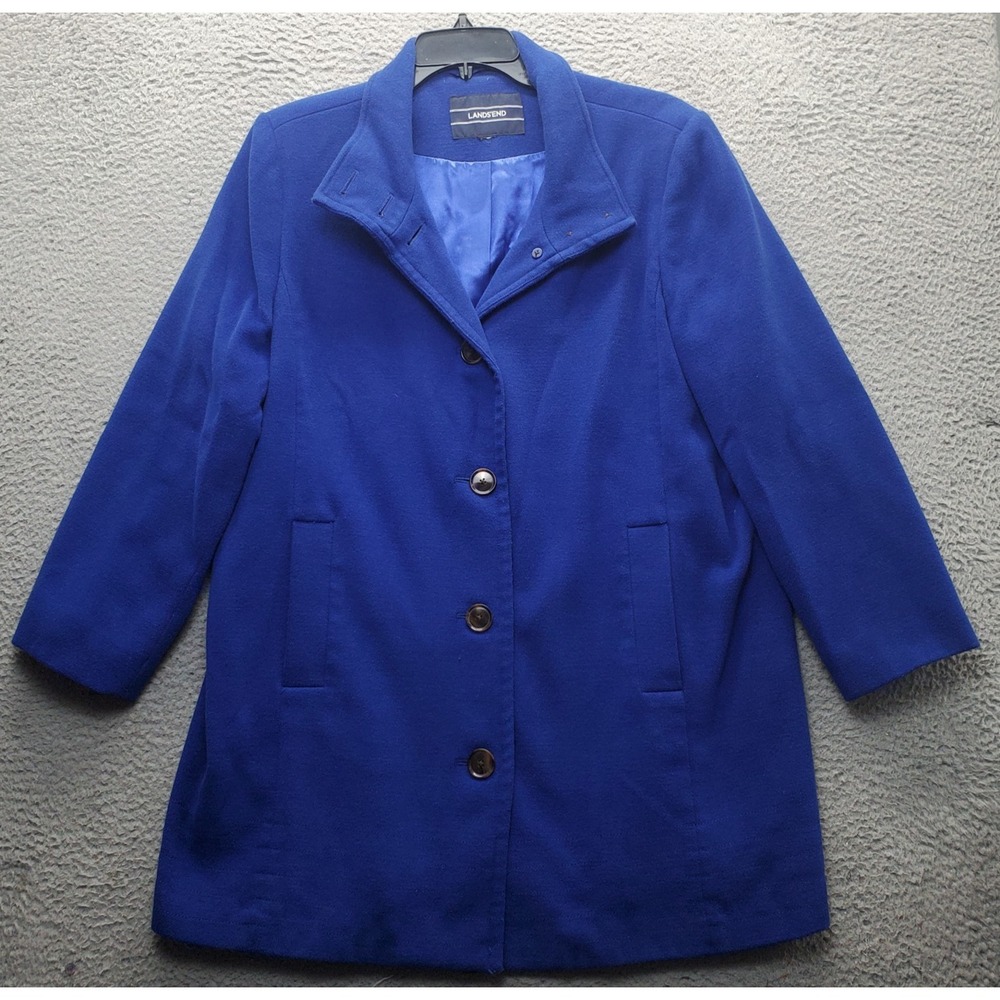 Lands' End Coat Womens XL Blue‎ Long Sleeve Lined Single-Breasted Five Button